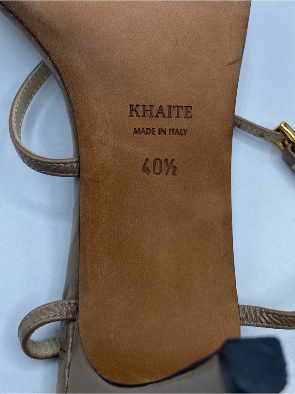 KHAITE Jones T-Strap Heel Sandals in Tan Leather - Picture 11 of 13